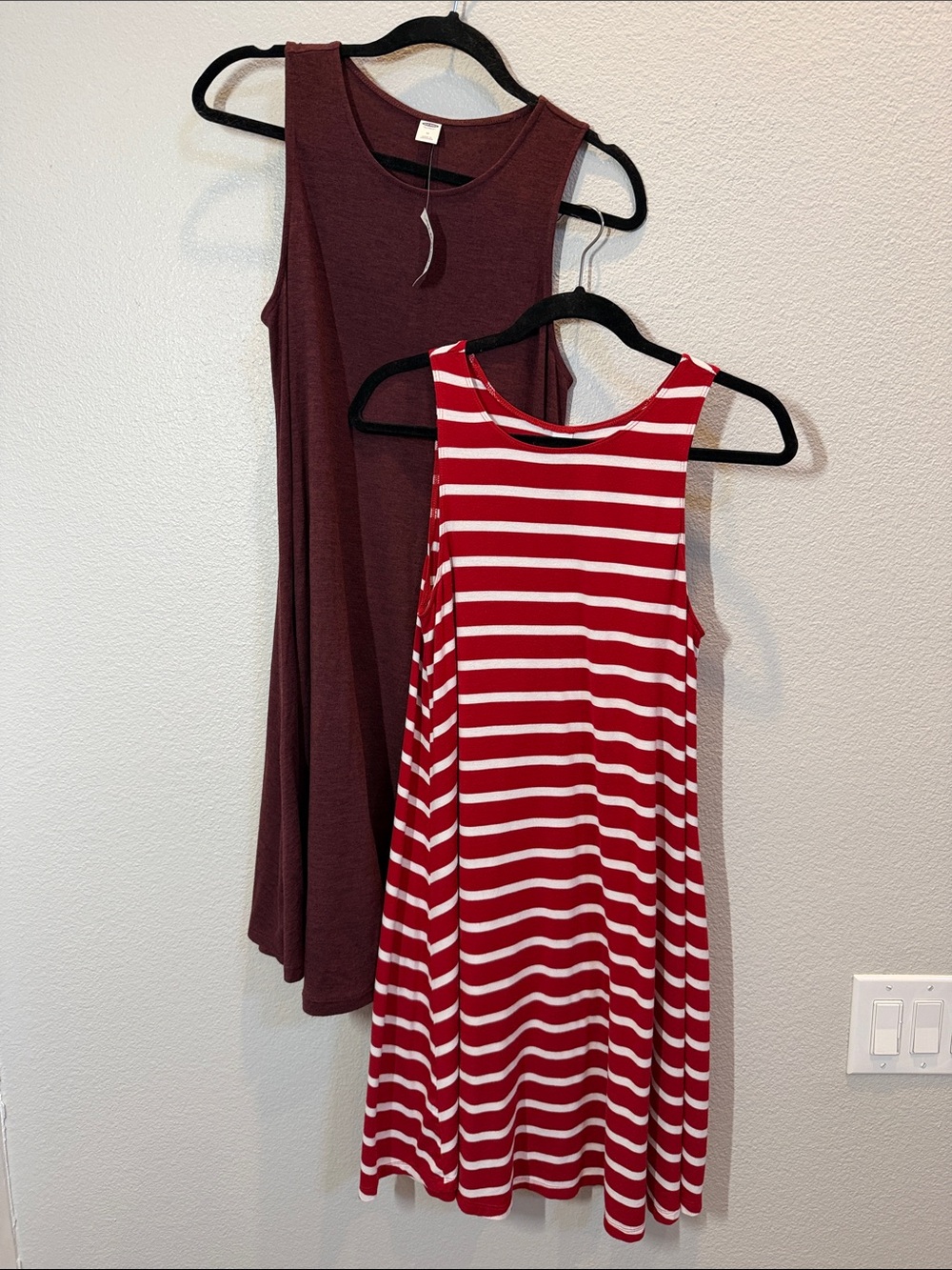 Old Navy Maroon/Red & White Stripe Scoop Neck Women's Knit Tank Dresses Lot NWT